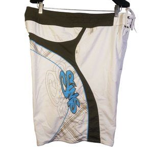 Sims Swim Trunks Board Shorts Mens 36 Surf Beach Embroidered Spell-Out Striped